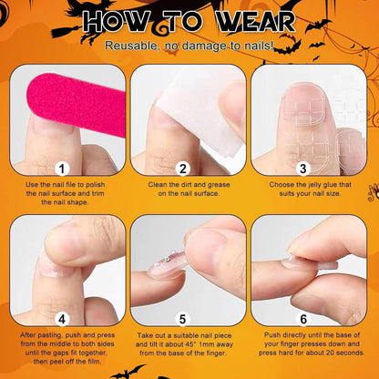24 Halloween Press On Nägel Lang Square French Tip mit Blutstropfen