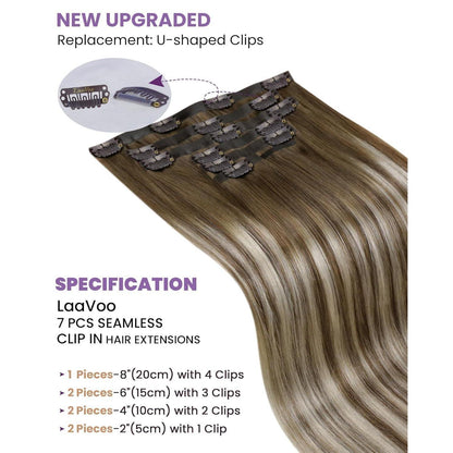 Echthaar Clip-in Extensions Braun Ombre 55cm – 7 Stück