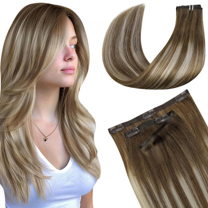 Echthaar Clip-Ins Braun Balayage 50cm - Salon Qualität