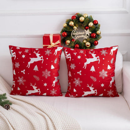 2er Set Weihnachtskissenbezug 50x50 cm - Rot, Elch & Schnee