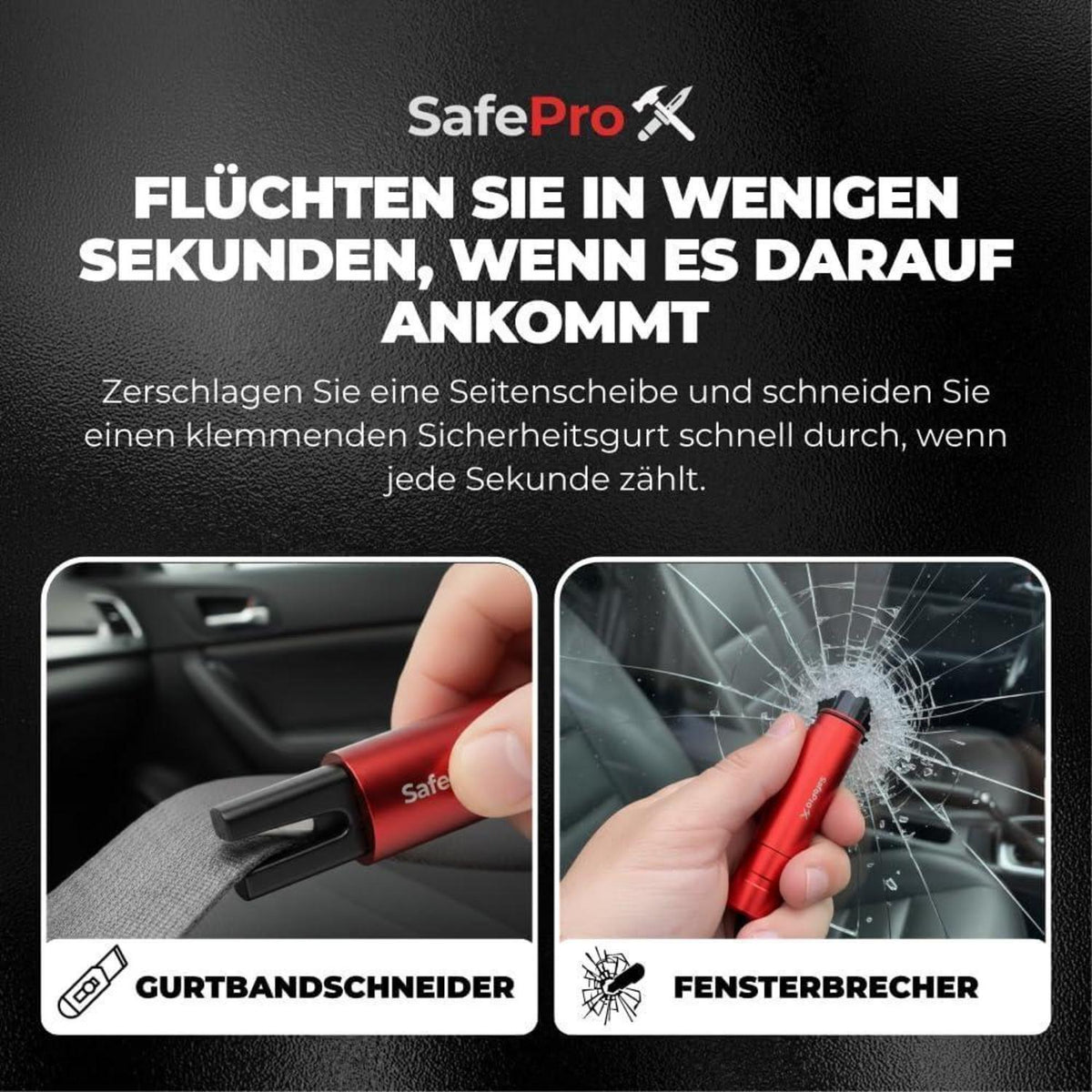 Notfallhammer Auto mit Gurtschneider (6er-Pack)