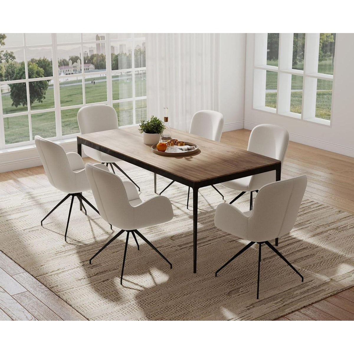 Drehbare Esszimmerstühle 2er Set – Gepolstert, Weiß