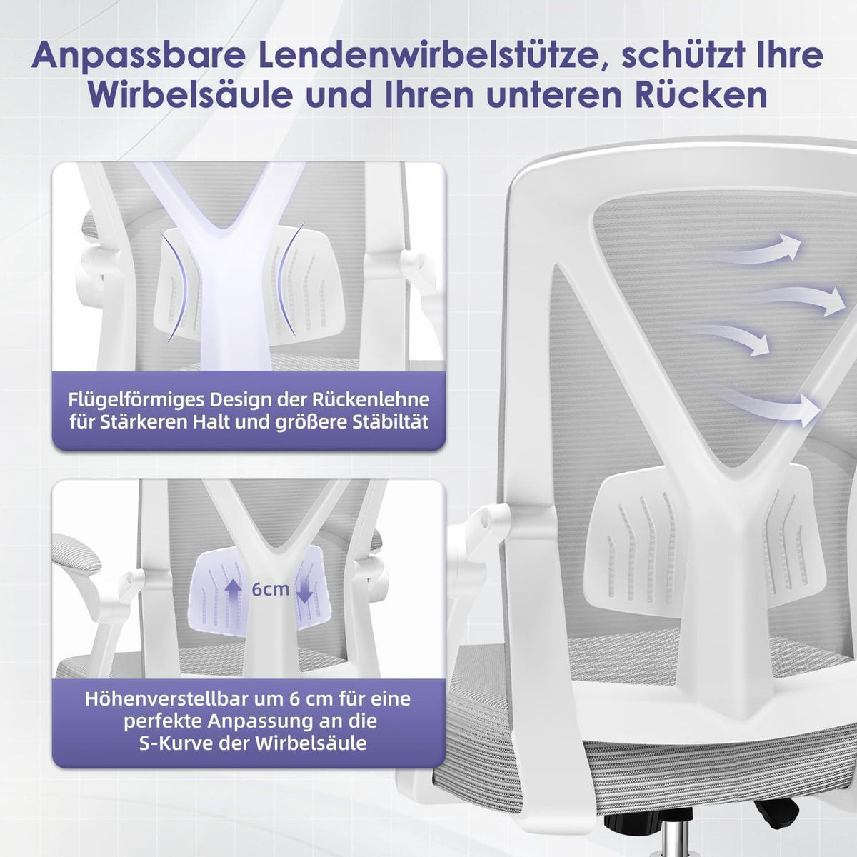 Ergonomischer Bürostuhl mit Lendenstütze und Wippfunktion, Grau