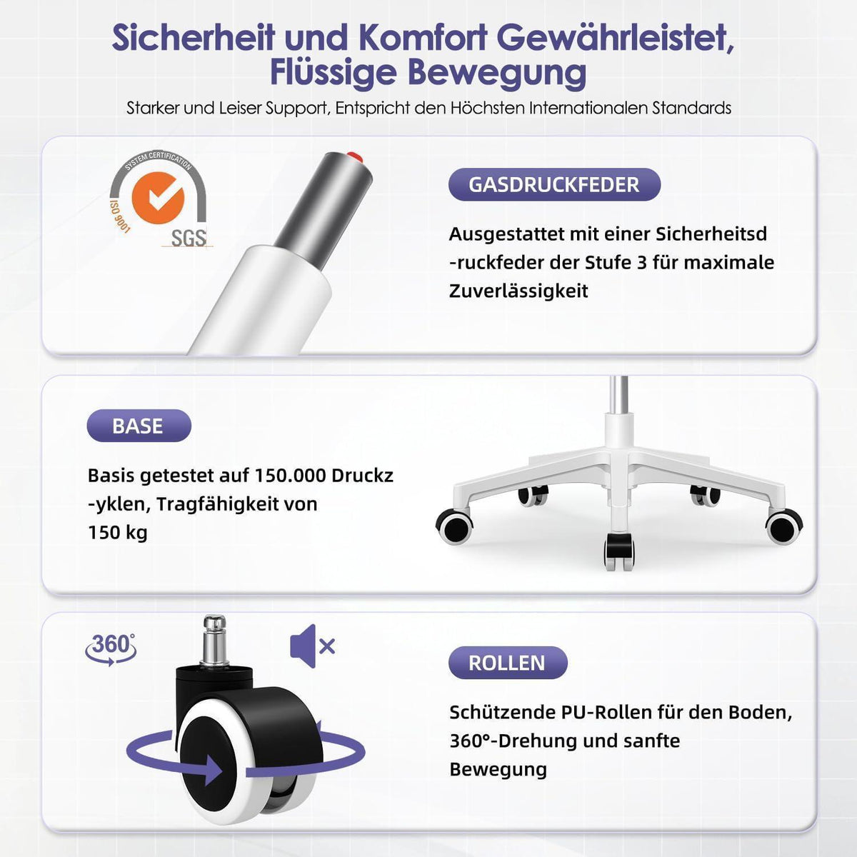 Ergonomischer Bürostuhl mit Lendenstütze und Wippfunktion, Grau