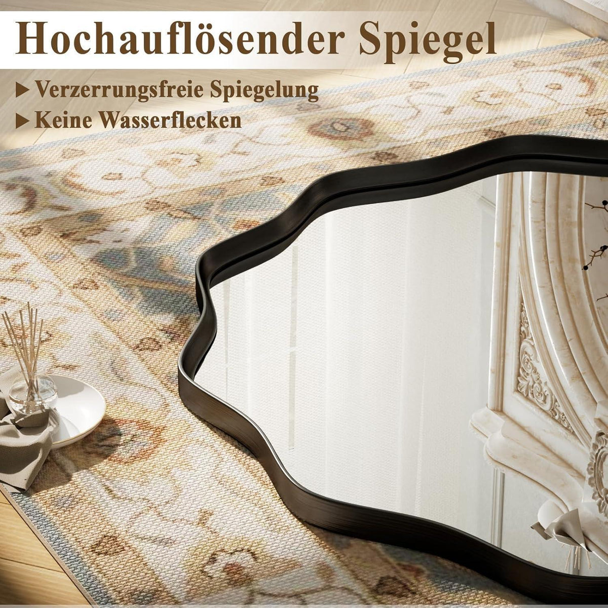 Runder Wandspiegel mit gewelltem Rand, 105 cm Schwarz