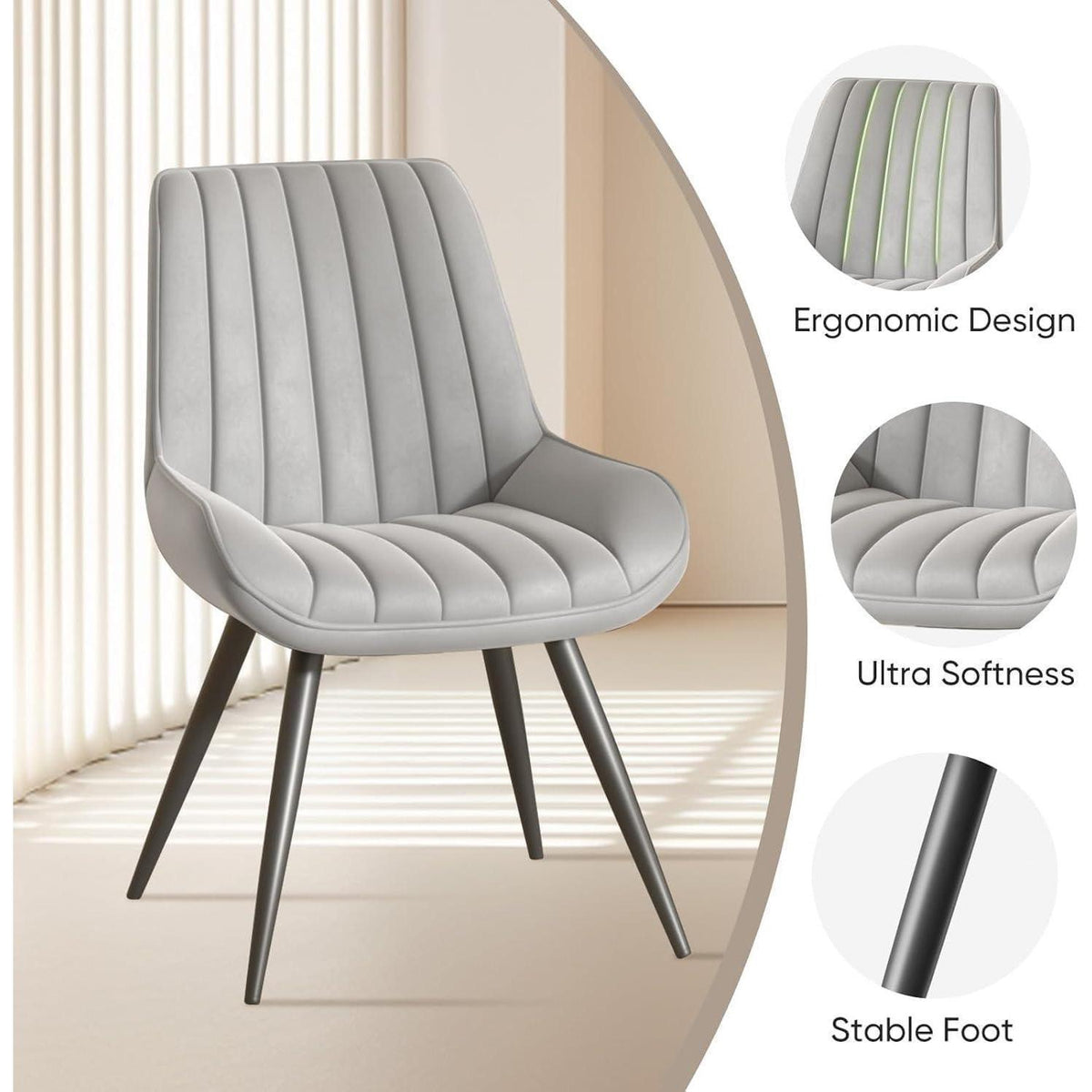 Esszimmerstühle 6er Set Grau | Polsterstühle mit Sitzkissen