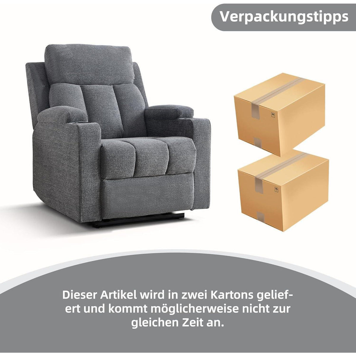 Manueller Relaxsessel mit Liegefunktion & Getränkehalter - Dunkelgrau
