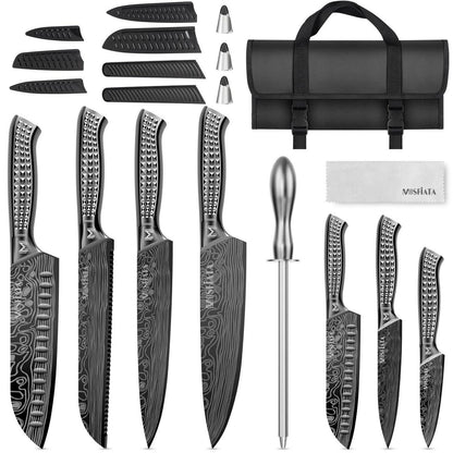 12-teiliges Küchenmesser-Set Edelstahl mit Wetzstahl & Tasche