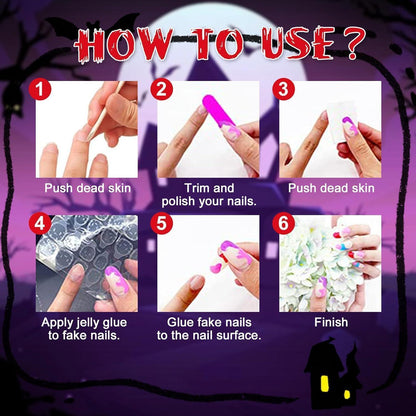 24 Nude Schwarz Press On Nails – Halloween Spinnennetz Design