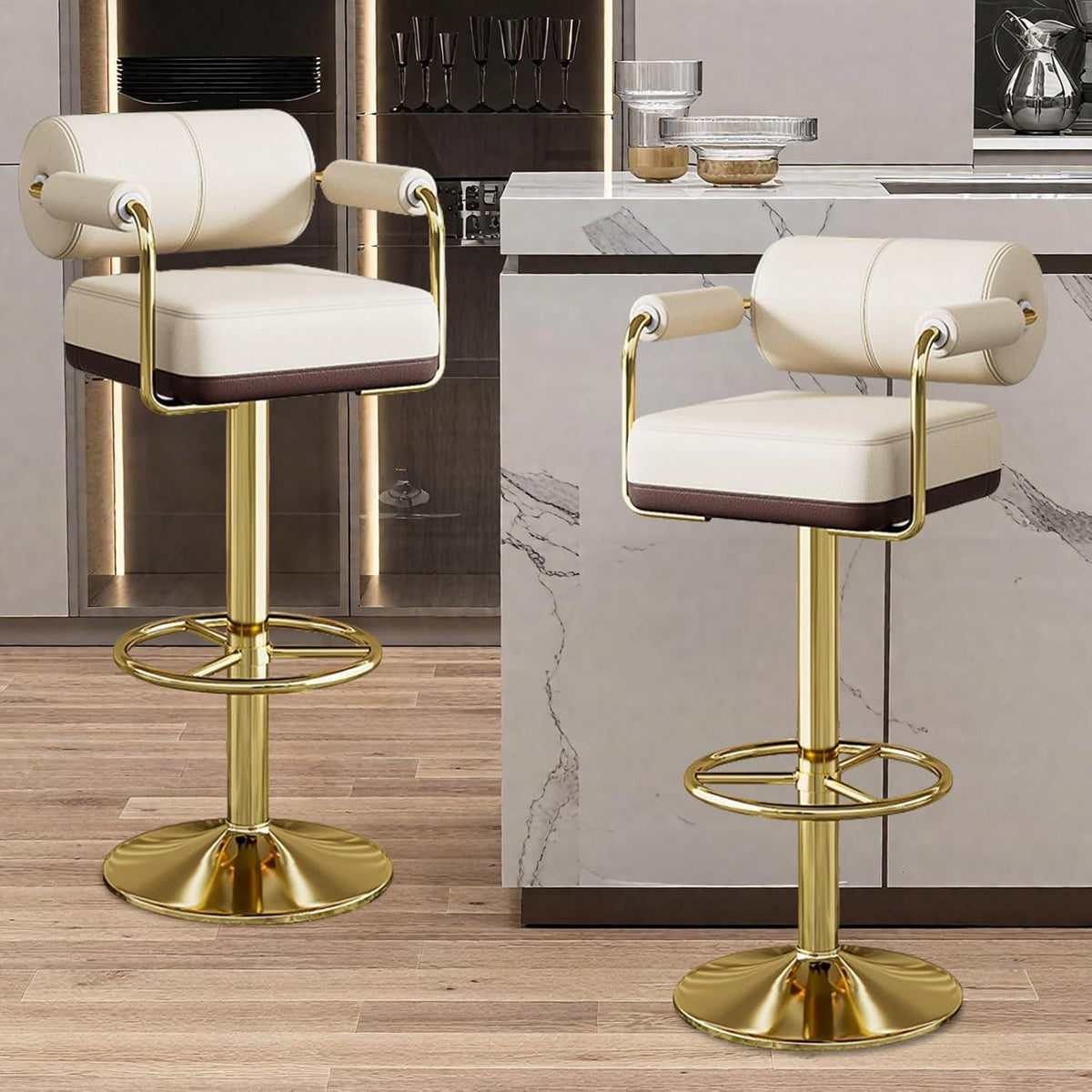 Vigosit Barhocker Set Höhenverstellbar, Drehbar & Gepolstert, Weiss