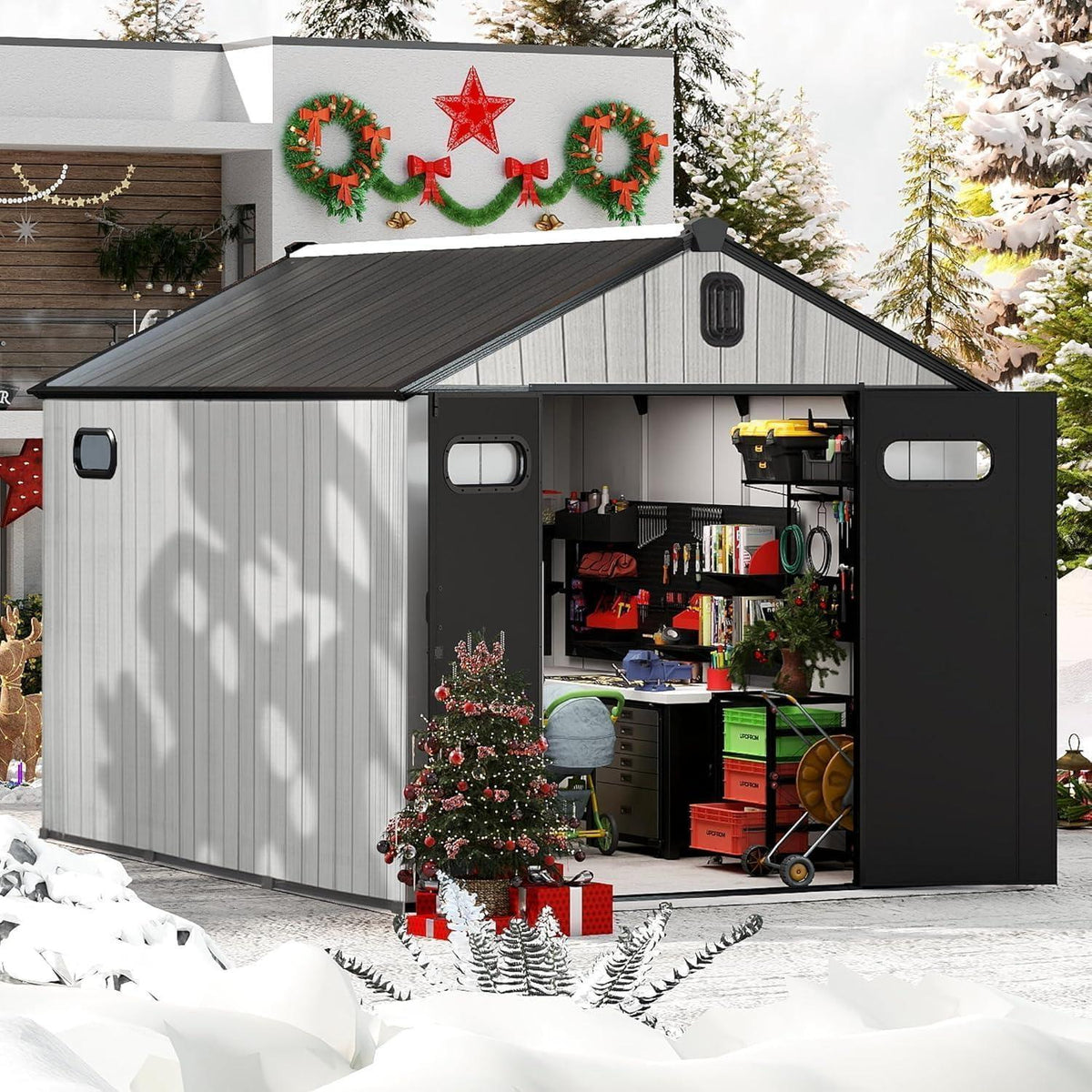 Gartenhaus Kunststoff Grau – 2,3x2,9m, Wetterfest & Abschließbar