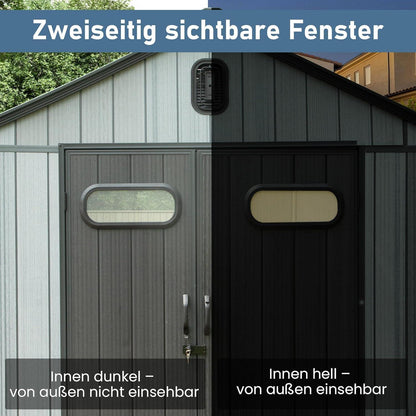 Gartenhaus Kunststoff Grau – 2,3x2,9m, Wetterfest & Abschließbar