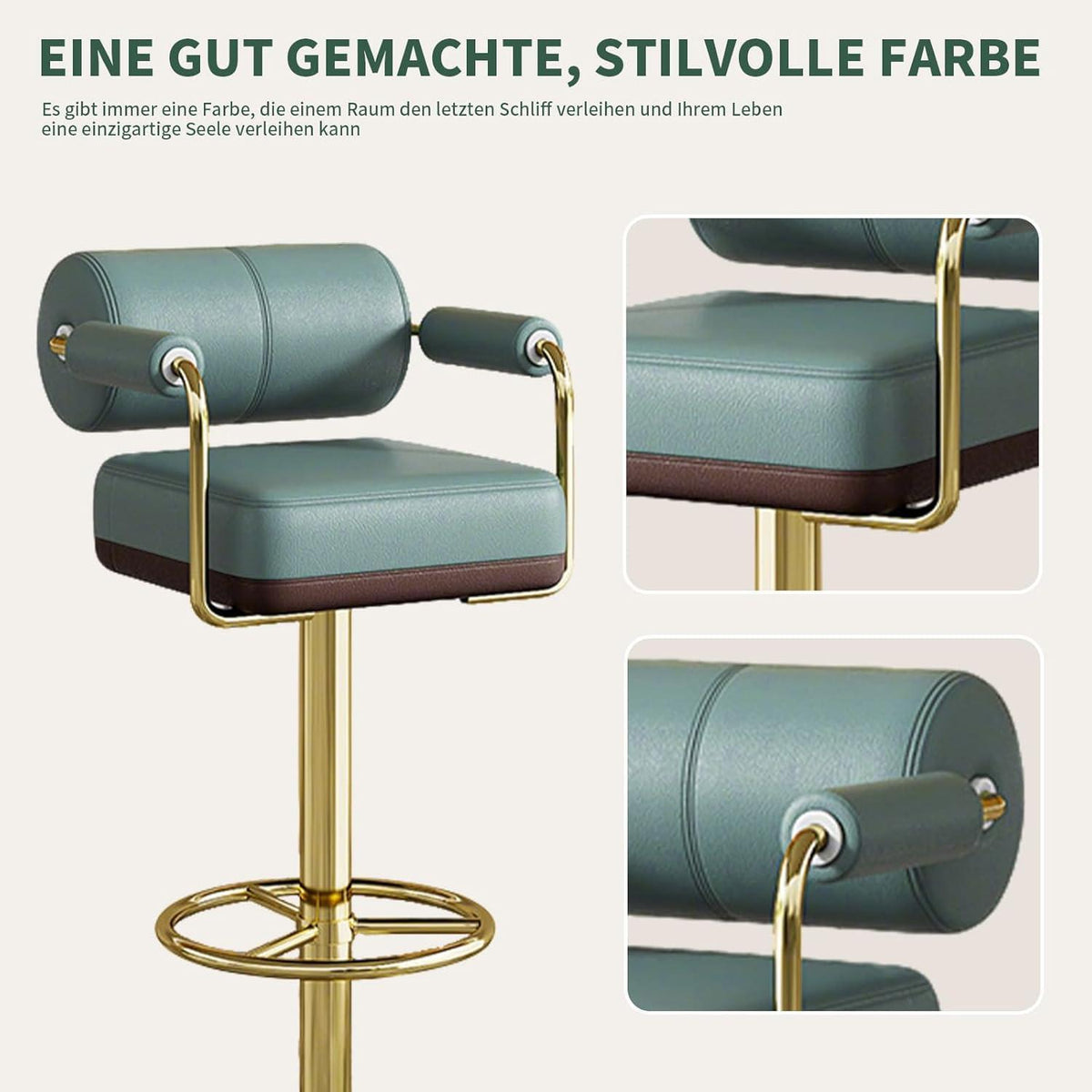 Vigosit Barhocker Set Höhenverstellbar, Drehbar & Gepolstert, Grün