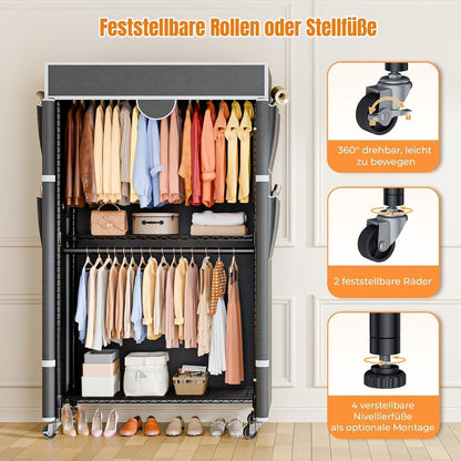Kleiderständer auf Rollen mit Doppelstange & Staubsack