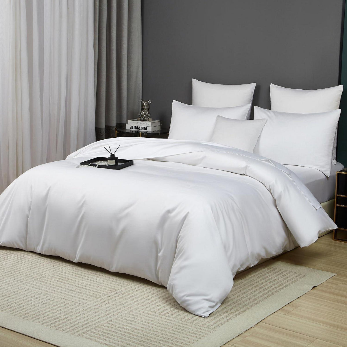 Mako Satin Bettwäsche 220x240 Weiß – 3-teilig, Baumwolle