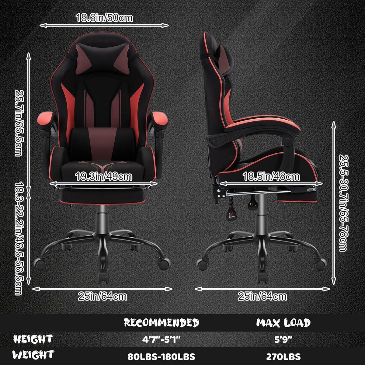 Ergonomischer Gaming Stuhl mit Fußstütze & Lendenkissen – Schwarz