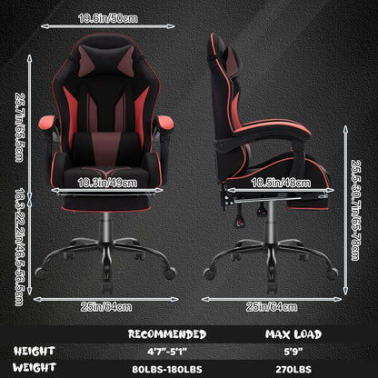 Ergonomischer Gaming Stuhl mit Fußstütze & Lendenkissen – Schwarz