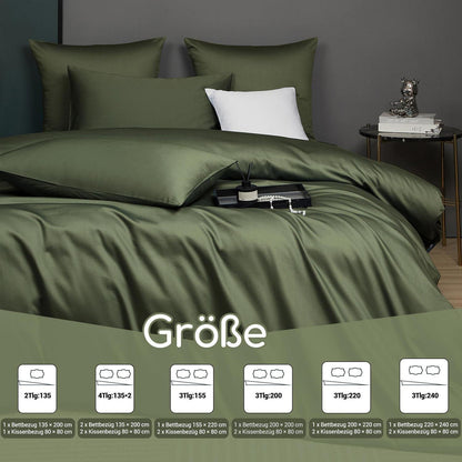 Mako Satin Bettwäsche Set Grün 135x200 4tlg. Dunkelgrün