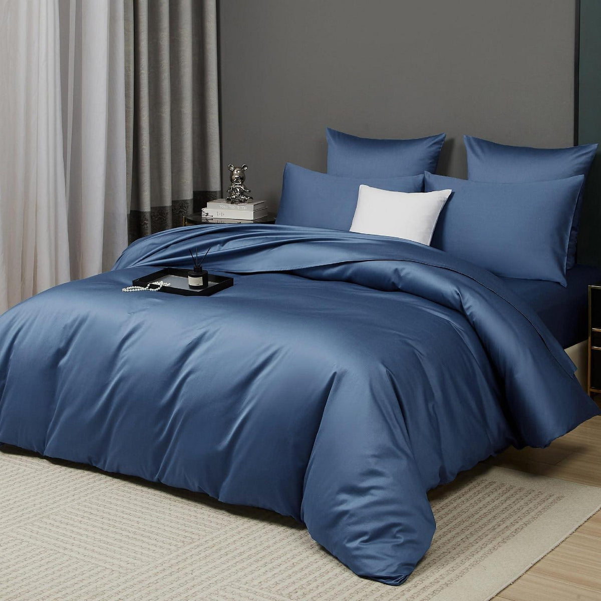 Mako Satin Bettwäsche-Set 220x240 blau marine, 3-teilig