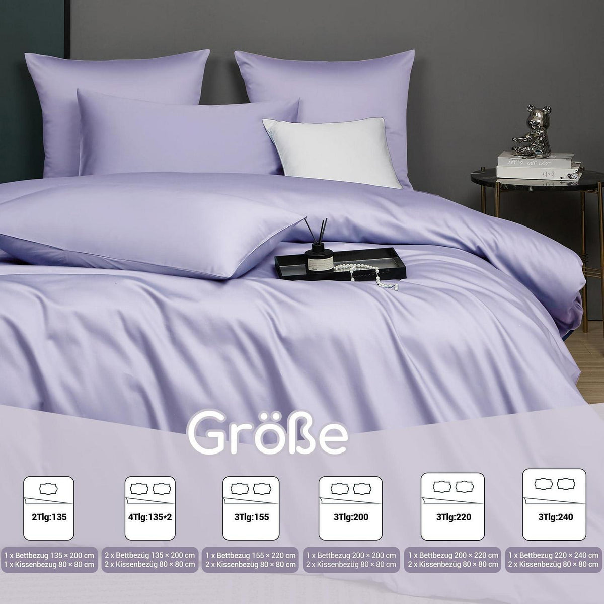 Mako Satin Bettwäsche Set Lila 135x200 cm 4-teilig