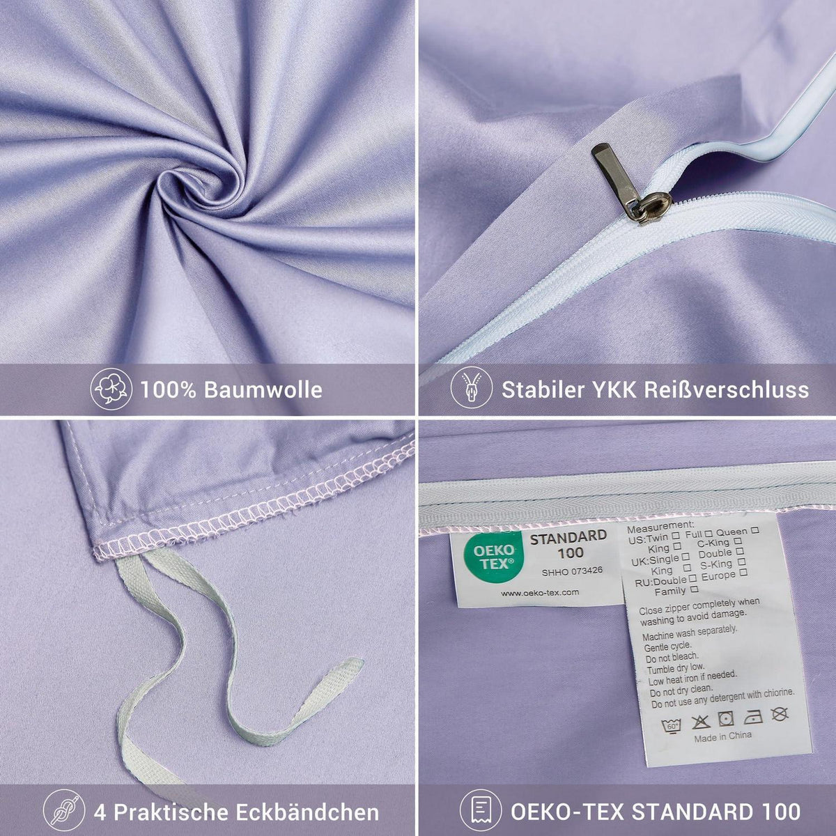 Mako Satin Bettwäsche Set Lila 135x200 cm 4-teilig