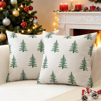 Weihnachtliche Kissenbezüge 2er Set 45x45 cm Weihnachtsbaum Beige