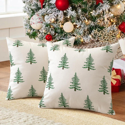 Weihnachtliche Kissenbezüge 2er Set 45x45 cm Weihnachtsbaum Beige