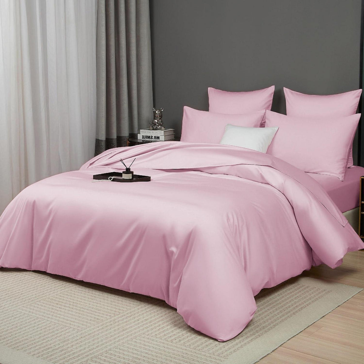Mako Satin Bettwäsche Set Rosa 220x240 cm | 3-teilig