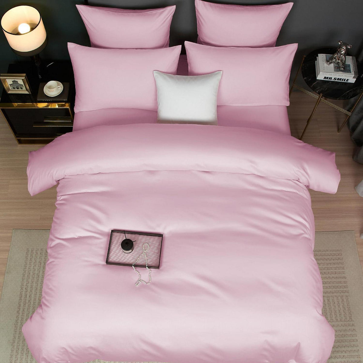 Mako Satin Bettwäsche Set Rosa 220x240 cm | 3-teilig