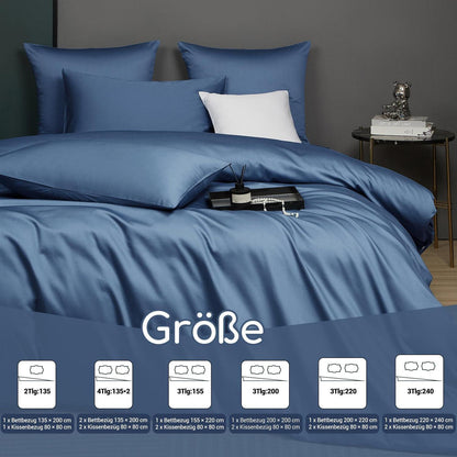 Mako Satin Bettwäsche Set 135x200 Blau Marine 4tlg.