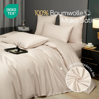 Bettwäsche-Set 135x200 Khaki Mako Satin 4-teilig Taupe Braun