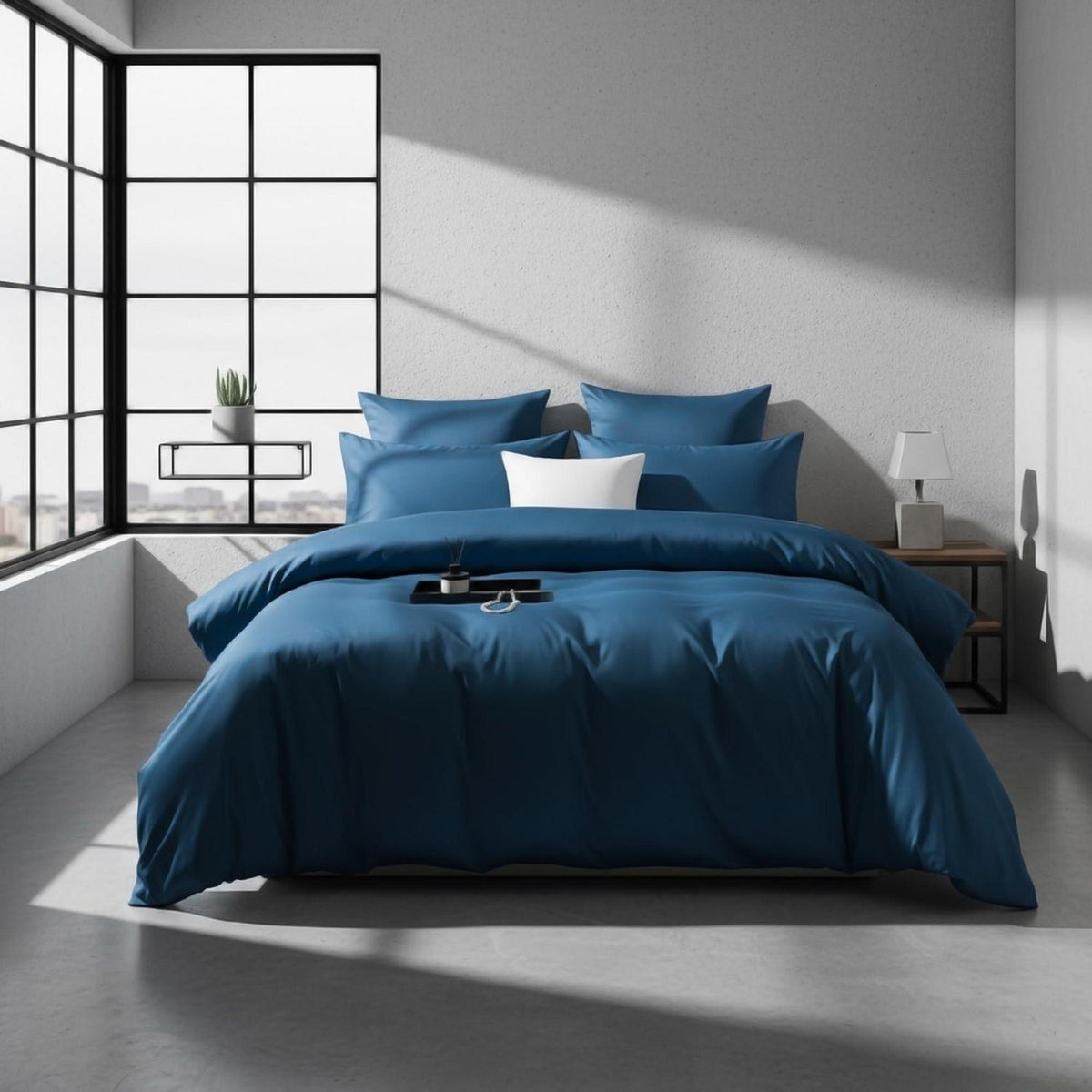 Mako Satin Bettwäsche Set 135x200 Petrol Blau 4tlg.