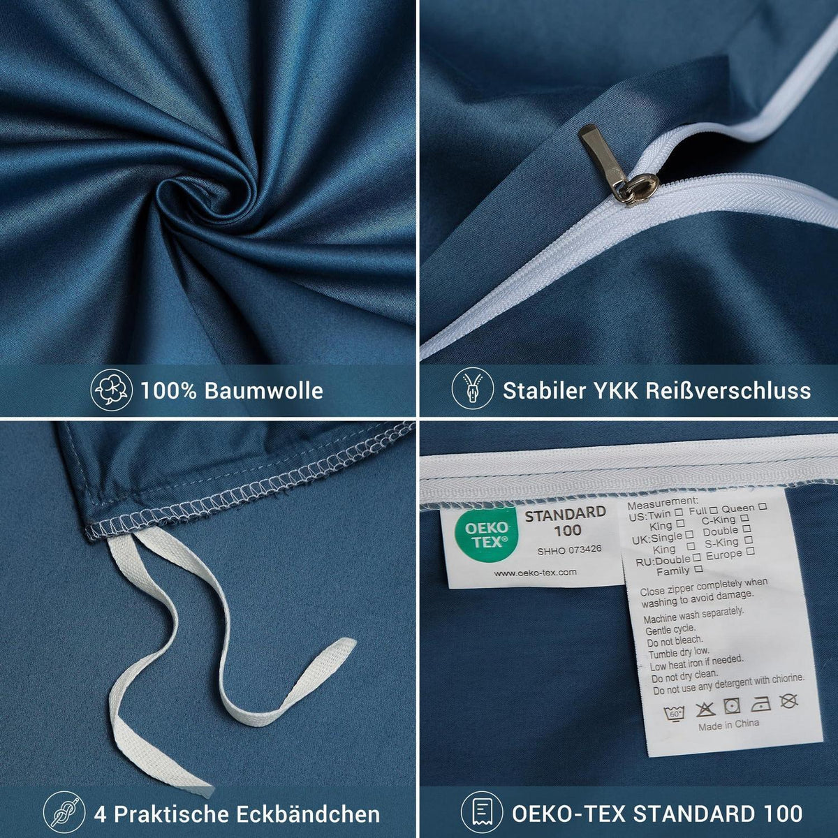Mako Satin Bettwäsche Set 135x200 Petrol Blau 4tlg.