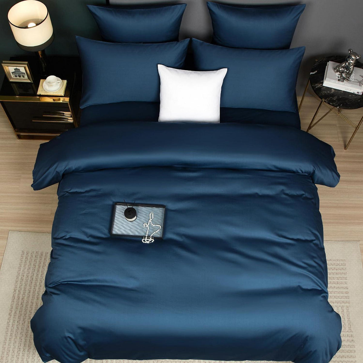 Mako Satin Bettwäsche Set 220x240 Petrol Blau 3-teilig