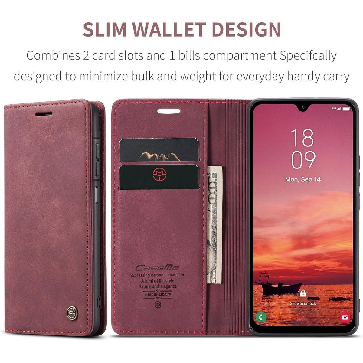 Klapphülle für Samsung Galaxy A17 4G/5G, Weinrot in Lederoptik