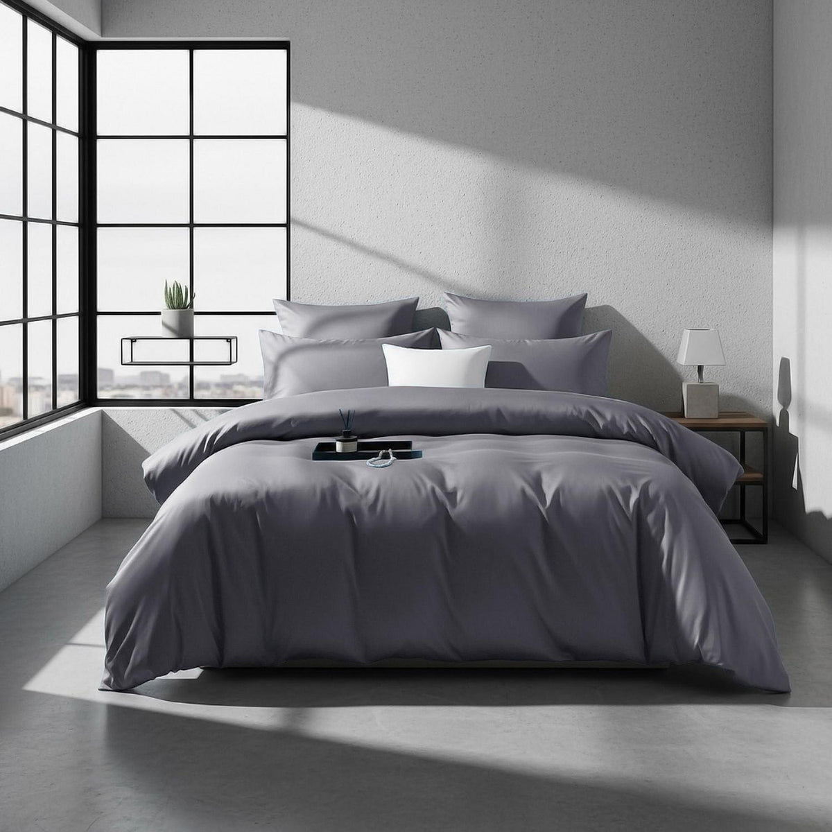 Mako Satin Bettwäsche Set 220x240 Hellgrau Anthrazit 3-teilig