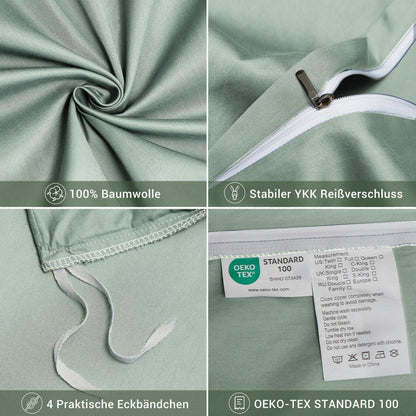 Mako Satin Bettwäsche Set Grün 200x200 cm, 3-teilig