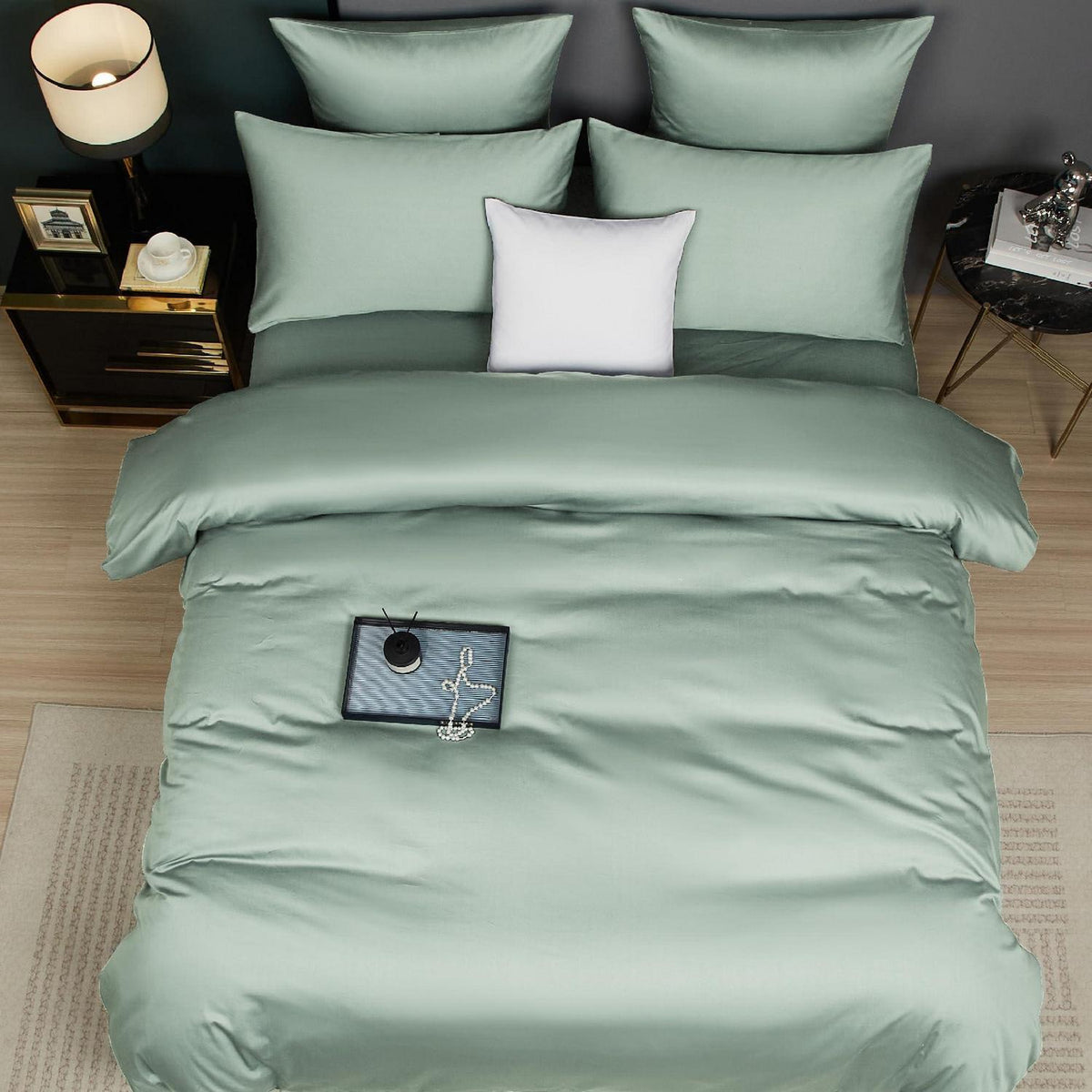 Mako Satin Bettwäsche Set Grün 200x200 cm, 3-teilig
