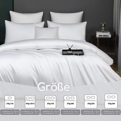 Mako Satin Bettwäsche Set 200x200 Weiß – 3-teilig & Kuschelig