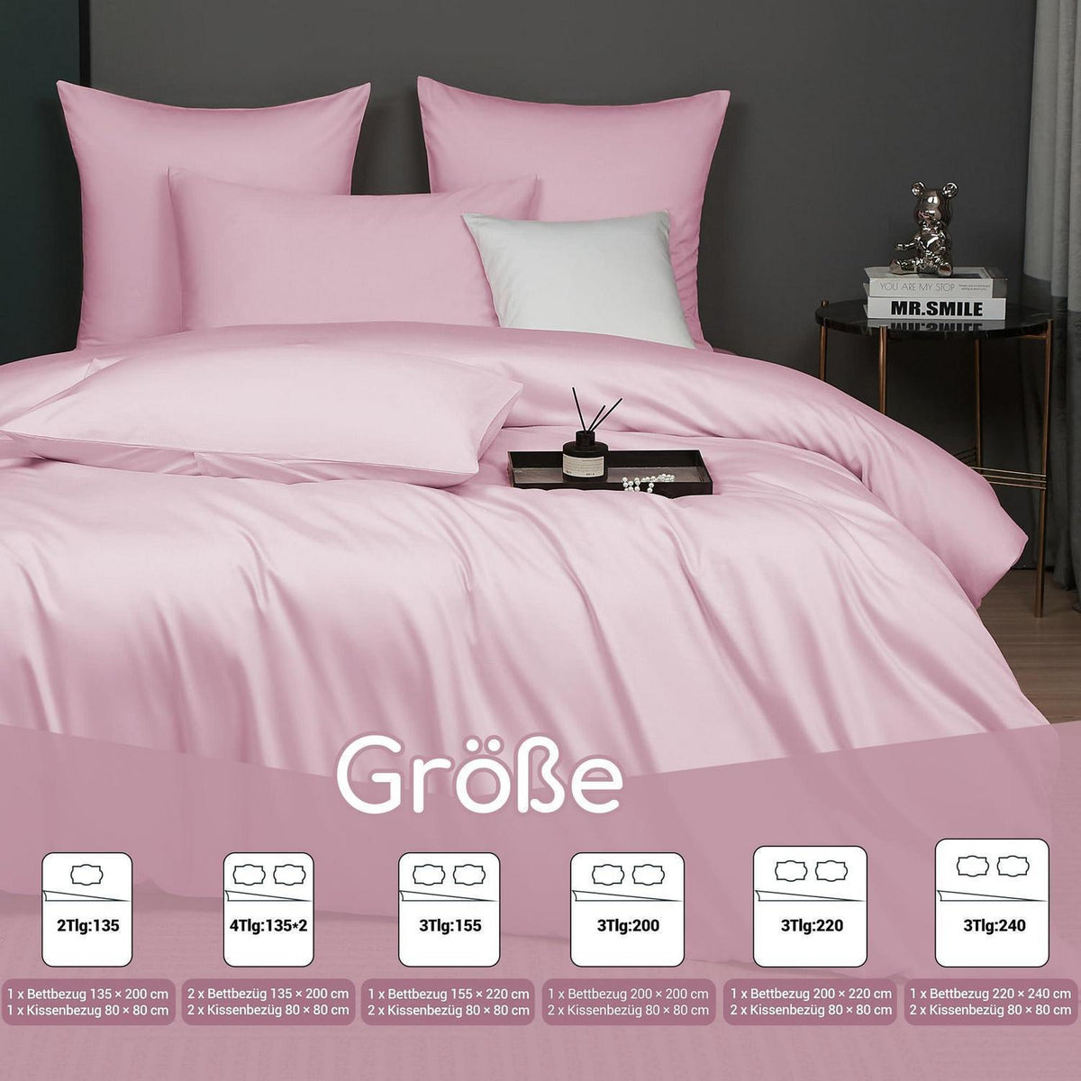 Mako Satin Bettwäsche Set 135x200 Rosa Baumwolle