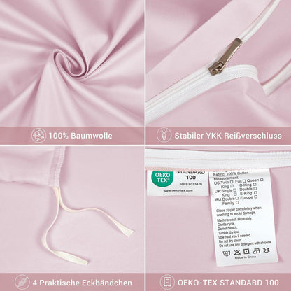 Mako Satin Bettwäsche Set 135x200 Rosa Baumwolle