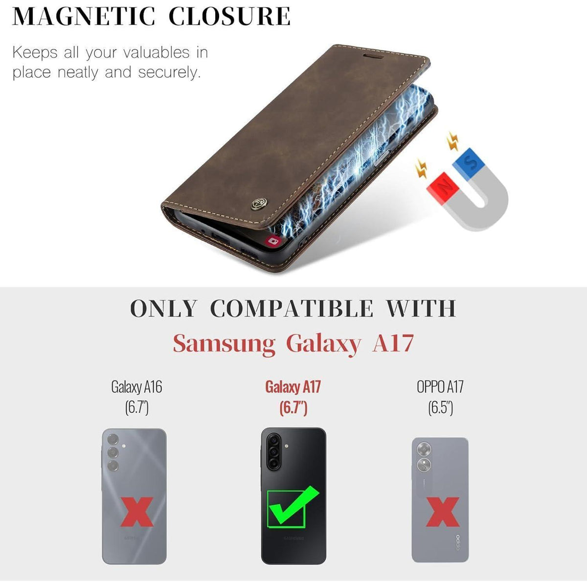 Handyhülle Klappbar für Samsung Galaxy A17 4G/5G Kaffee in Lederoptik