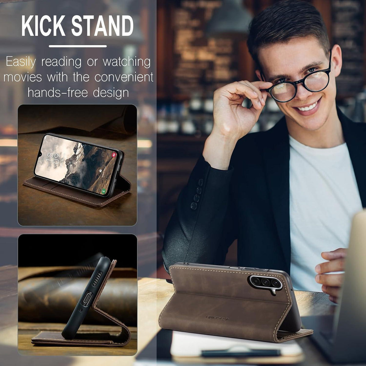 Handyhülle Klappbar für Samsung Galaxy A17 4G/5G Kaffee in Lederoptik