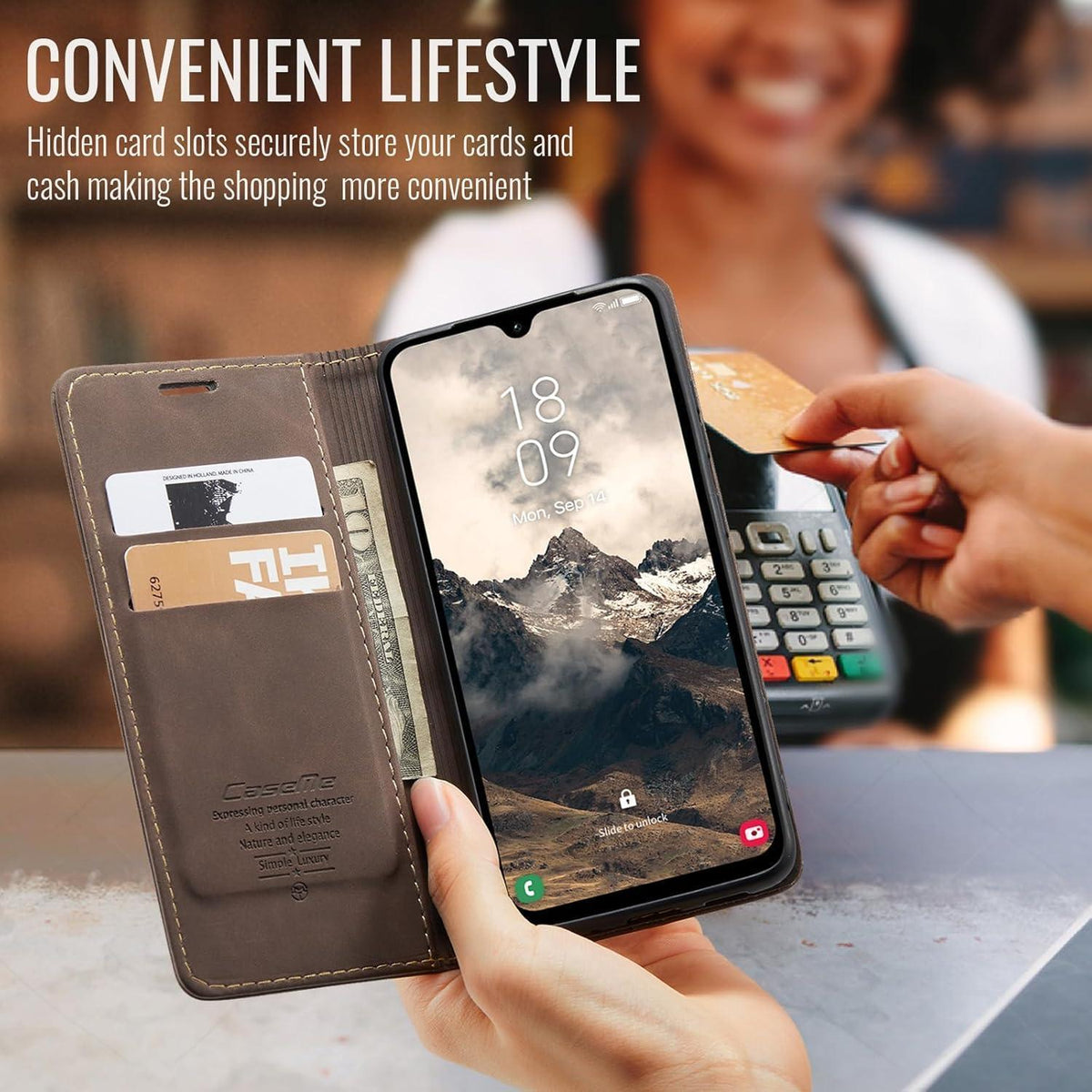 Handyhülle Klappbar für Samsung Galaxy A17 4G/5G Kaffee in Lederoptik