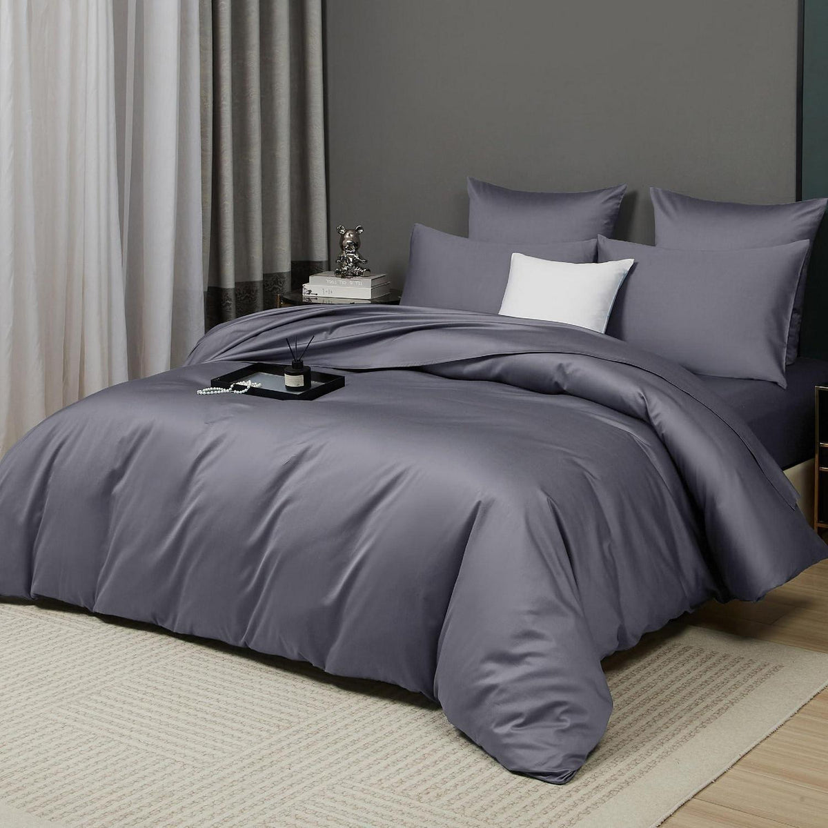 Mako Satin Bettwäsche Set 135x200 Hellgrau Anthrazit