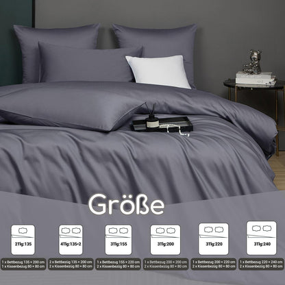 Mako Satin Bettwäsche Set 135x200 Hellgrau Anthrazit