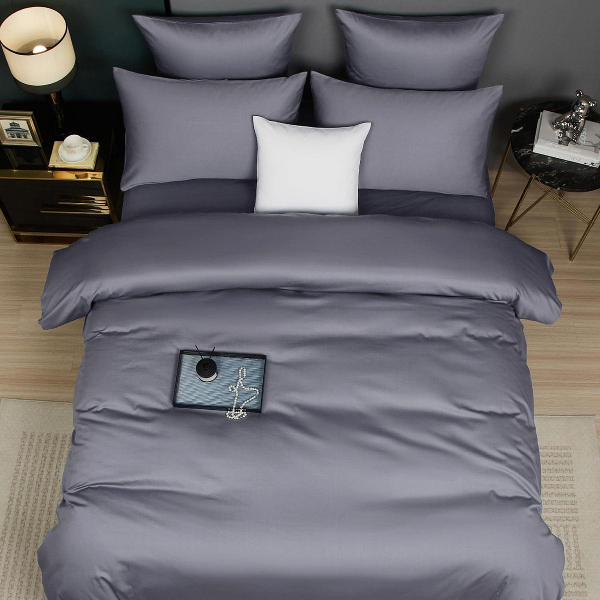 Mako Satin Bettwäsche Set 135x200 Hellgrau Anthrazit
