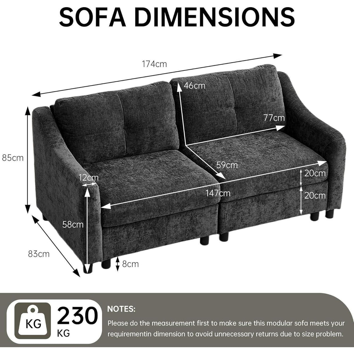 JIEXI Ecksofa mit Schlaffunktion – Grau 2, 251cm