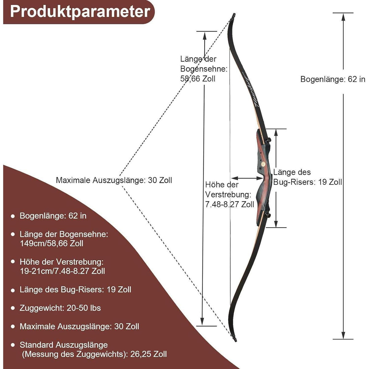 62" Recurvebogen 20-50lbs – Einsteigerbogen für Erwachsene