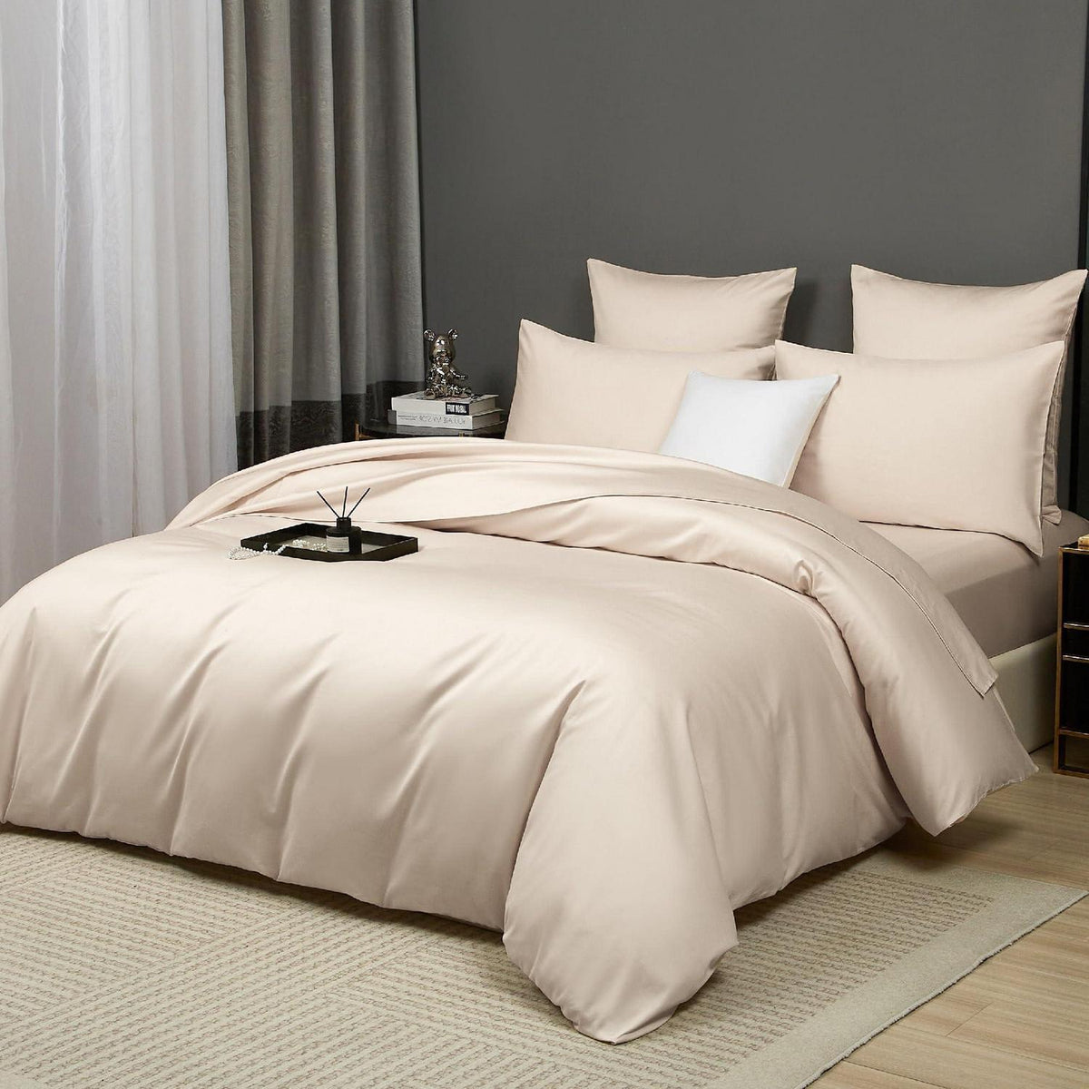 Baumwoll Bettwäsche Set 220x240 Taupe Mako Satin 3-teilig